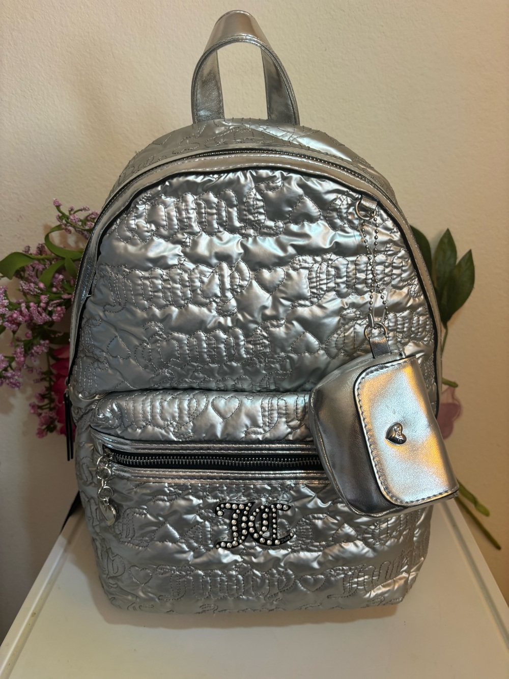 Juicy Couture Pink League Backpack in Silver, NWT, Small Imperfection on back